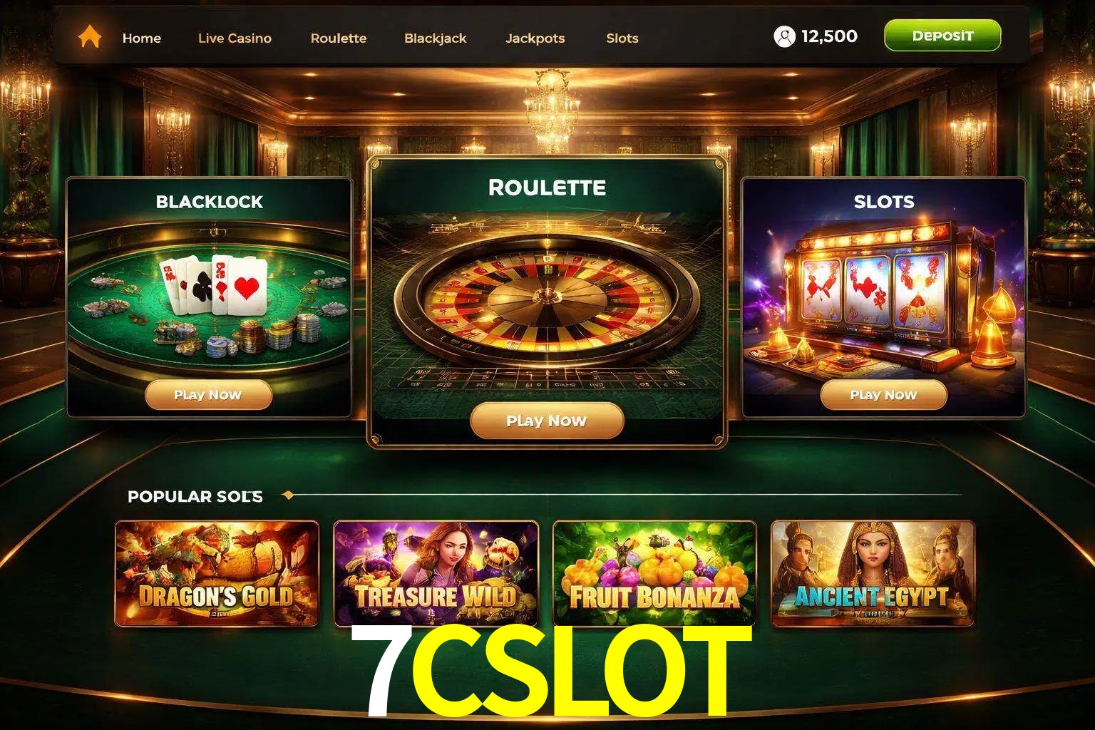 Vista de la plataforma 7CSLOT Casino mostrando categorías organizadas de juegos en línea